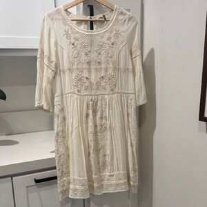 Anthropologie. Elegant Cream Embroidered Dress